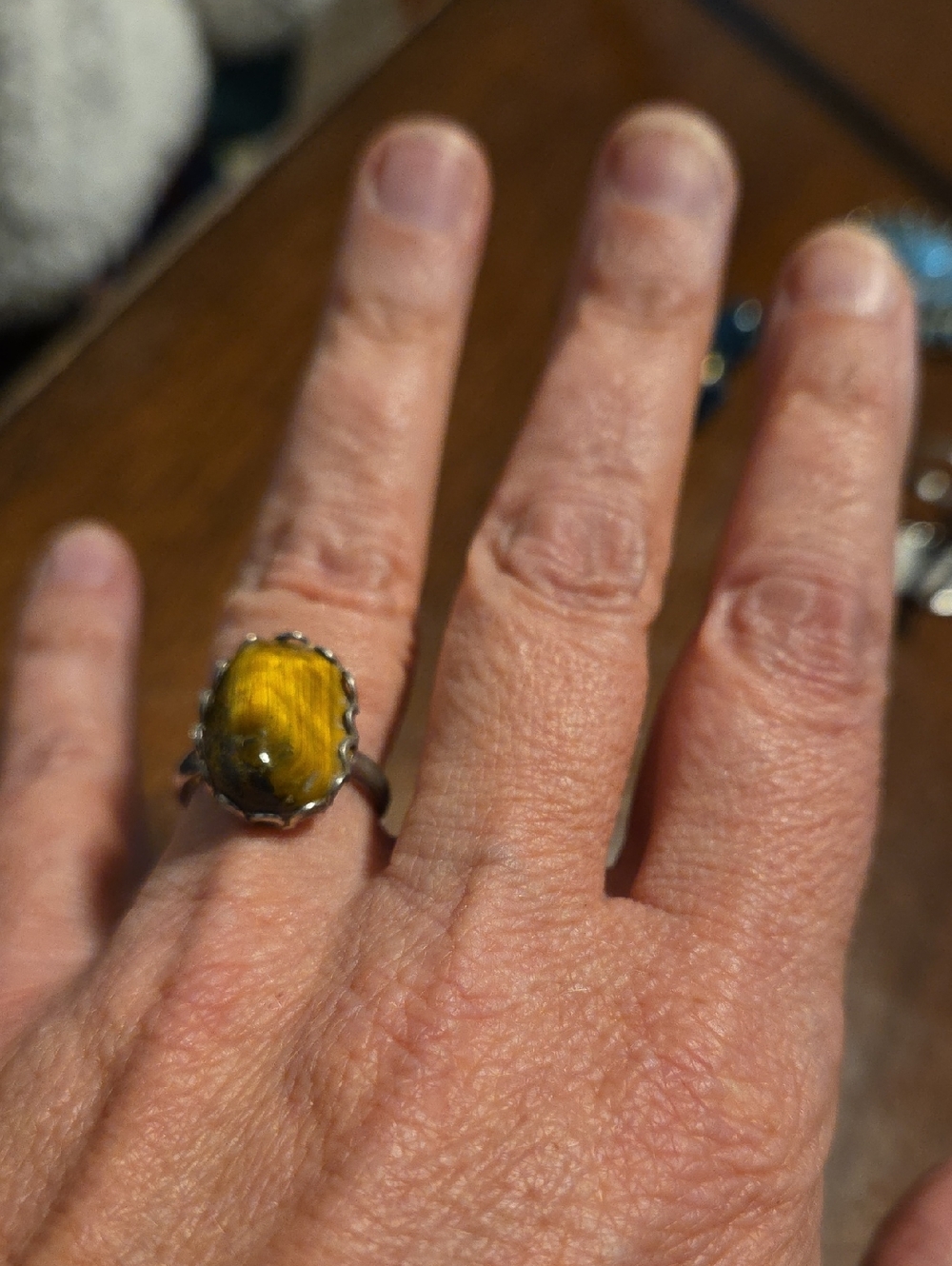 Yellow Tiger's Eye Silver Statement Ring